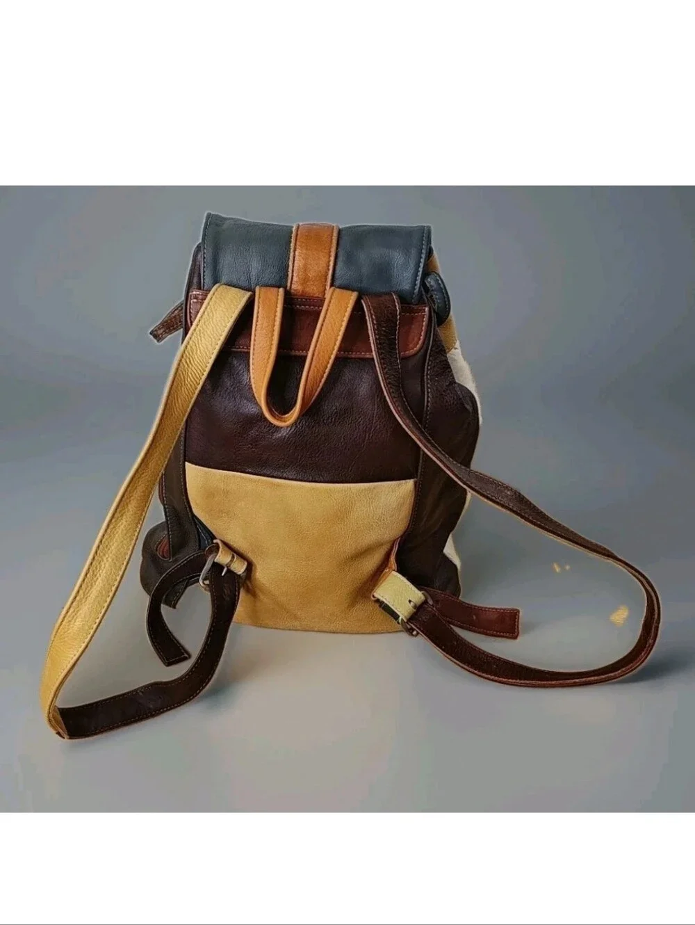 Vintage Boho Hippie Patchwork Backpack Genuine Leather Bucket Bag Purse Academia